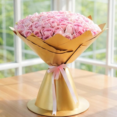 🌸 Golden Blush Wrap – 100 Rose Stems